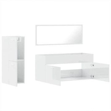 Set mobilier de baie, 3 piese, alb extralucios, lemn compozit - Img 7