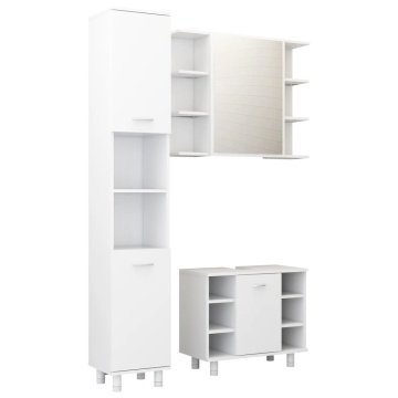 Set mobilier de baie, 3 piese, alb, lemn prelucrat - Img 2
