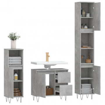 Set mobilier de baie, 3 piese, gri beton, lemn compozit - Img 4