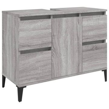 Set mobilier de baie, 3 piese, gri sonoma, lemn prelucrat - Img 8