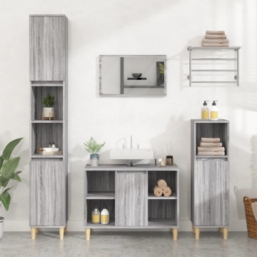 Set mobilier de baie, 3 piese, gri sonoma, lemn prelucrat - Img 1
