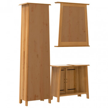 Set mobilier de baie, 3 piese, lemn masiv de pin - Img 6