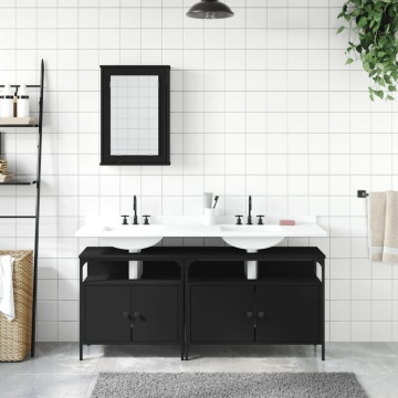 Set mobilier de baie, 3 piese, negru, lemn compozit - Img 3