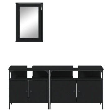 Set mobilier de baie, 3 piese, negru, lemn compozit - Img 5