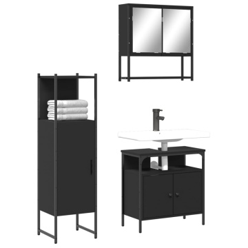 Set mobilier de baie, 3 piese, negru, lemn compozit - Img 1