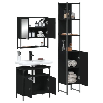 Set mobilier de baie, 3 piese, negru, lemn compozit - Img 4
