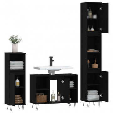 Set mobilier de baie, 3 piese, negru, lemn compozit - Img 4