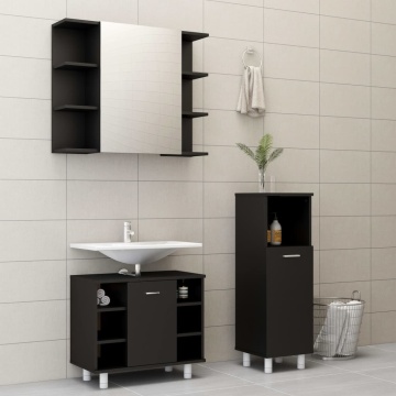 Set mobilier de baie, 3 piese, negru, lemn prelucrat - Img 1