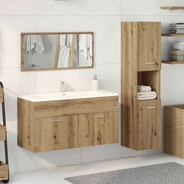 Set mobilier de baie, 3 piese, stejar artizanal, lemn prelucrat - Img 3