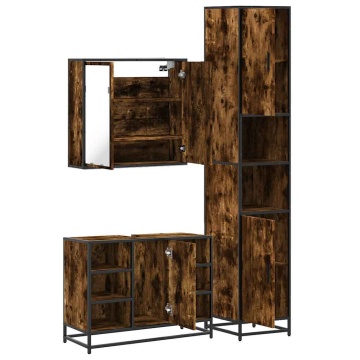Set mobilier de baie, 3 piese, stejar fumuriu, lemn prelucrat - Img 7