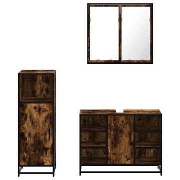 Set mobilier de baie, 3 piese, stejar fumuriu, lemn prelucrat - Img 8