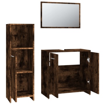 Set mobilier de baie, 3 piese, stejar fumuriu, lemn prelucrat - Img 5
