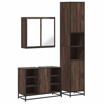 Set mobilier de baie, 3 piese, stejar maro, lemn prelucrat - Img 2