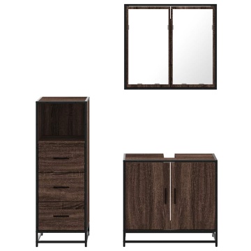 Set mobilier de baie, 3 piese, stejar maro, lemn prelucrat - Img 8