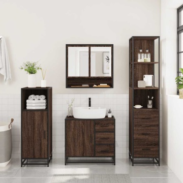 Set mobilier de baie, 3 piese, stejar maro, lemn prelucrat - Img 4
