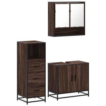Set mobilier de baie, 3 piese, stejar maro, lemn prelucrat - Img 2