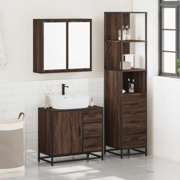 Set mobilier de baie, 3 piese, stejar maro, lemn prelucrat - Img 4