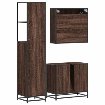 Set mobilier de baie, 3 piese, stejar maro, lemn prelucrat - Img 6