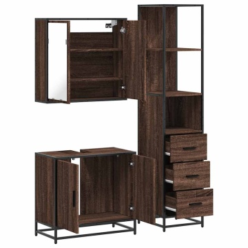 Set mobilier de baie, 3 piese, stejar maro, lemn prelucrat - Img 7