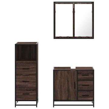 Set mobilier de baie, 3 piese, stejar maro, lemn prelucrat - Img 8
