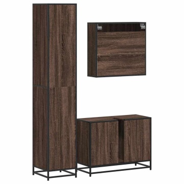 Set mobilier de baie, 3 piese, stejar maro, lemn prelucrat - Img 6