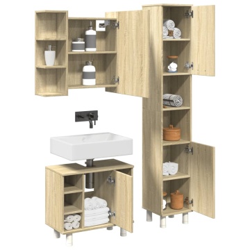 Set mobilier de baie, 3 piese, stejar sonoma, lemn prelucrat - Img 1