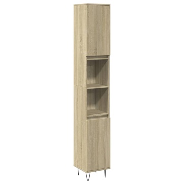 Set mobilier de baie, 3 piese, stejar sonoma, lemn prelucrat - Img 4