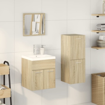 Set mobilier de baie, 3 piese, stejar sonoma, lemn prelucrat - Img 3