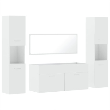 Set mobilier de baie, 4 piese, alb extralucios, lemn prelucrat - Img 2