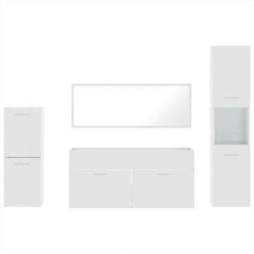 Set mobilier de baie, 4 piese, alb extralucios, lemn prelucrat - Img 8