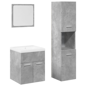 Set mobilier de baie, 4 piese, gri beton, lemn compozit - Img 2