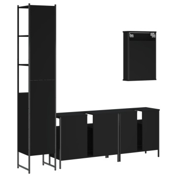 Set mobilier de baie, 4 piese, negru, lemn prelucrat - Img 7