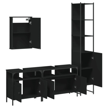 Set mobilier de baie, 4 piese, negru, lemn prelucrat - Img 8