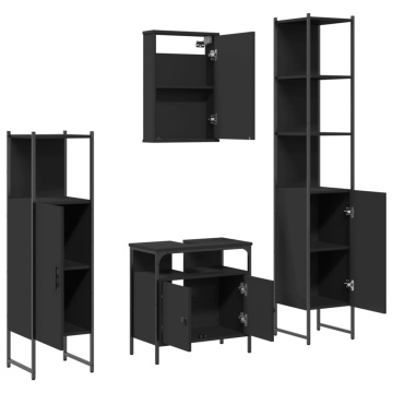Set mobilier de baie, 4 piese, negru, lemn prelucrat - Img 5