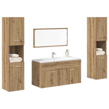 Set mobilier de baie, 4 piese, stejar artizanal, lemn prelucrat - Img 1