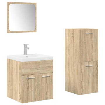 Set mobilier de baie, 4 piese, stejar sonoma, lemn prelucrat - Img 2
