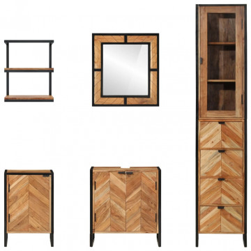 Set mobilier de baie, 5 piese, fier și lemn masiv de acacia - Img 3