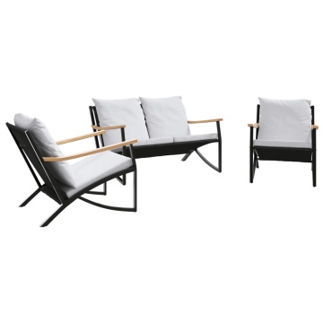 Set mobilier de balcon, 3 piese, cu perne, negru, oțel - Img 2