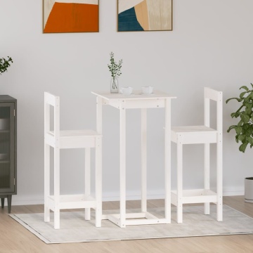 Set mobilier de bar, 3 piese, alb, lemn masiv de pin - Img 1