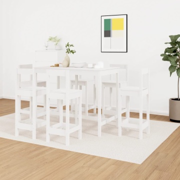 Set mobilier de bar, 7 piese, alb, lemn masiv de pin - Img 5