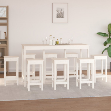 Set mobilier de bar, 9 piese, alb, lemn masiv de pin - Img 5