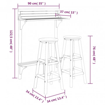 Set mobilier de bar de balcon, 3 piese, lemn masiv de acacia - Img 7