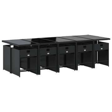 Set mobilier de exterior cu perne, 11 piese, negru, poliratan - Img 3