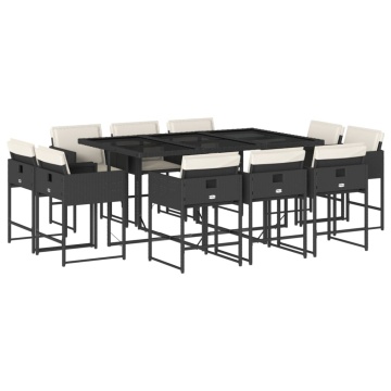 Set mobilier de exterior cu perne, 11 piese, negru, poliratan - Img 2