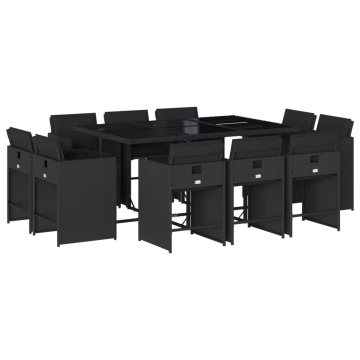 Set mobilier de exterior cu perne, 11 piese, negru, poliratan - Img 2