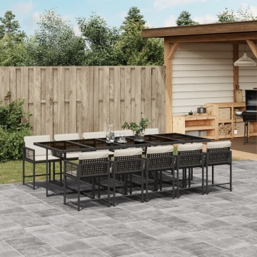 Set mobilier de exterior cu perne, 11 piese, negru, poliratan - Img 1