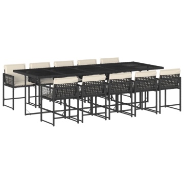 Set mobilier de exterior cu perne, 11 piese, negru, poliratan - Img 2