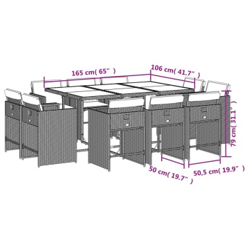 Set mobilier de exterior cu perne, 11 piese, negru, poliratan - Img 7