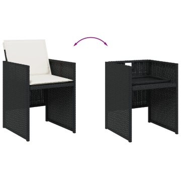 Set mobilier de exterior cu perne, 11 piese, negru, poliratan - Img 5