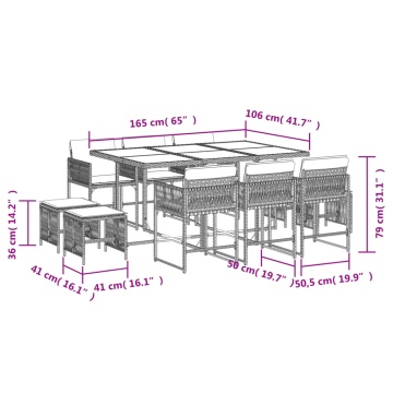 Set mobilier de exterior cu perne, 11 piese, negru, poliratan - Img 5